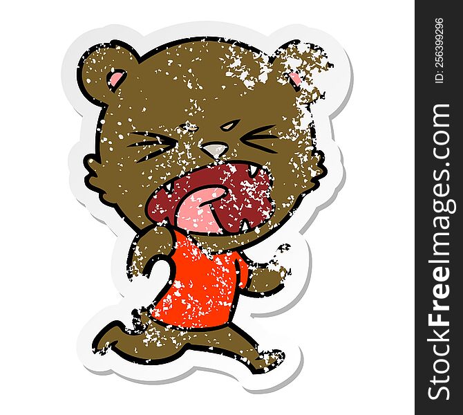 Distressed Sticker Of A Angry Cartoon Bear Running