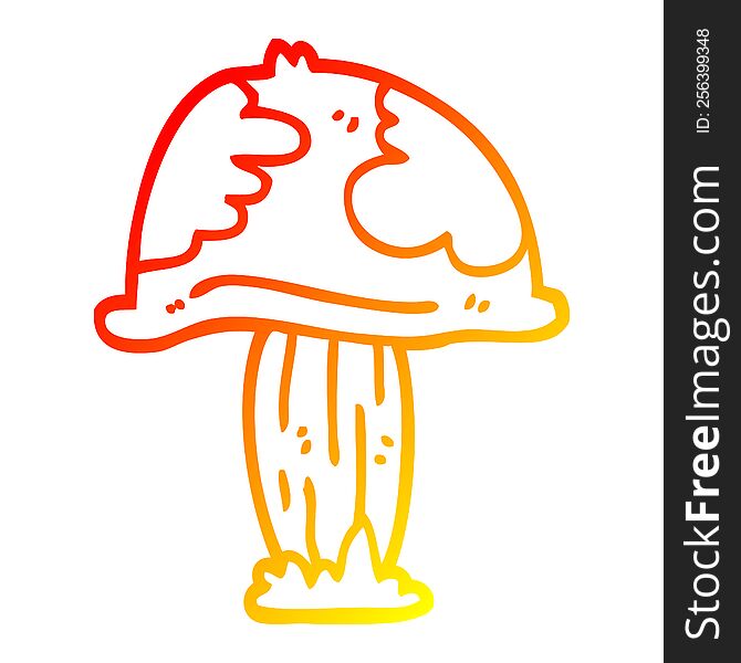 warm gradient line drawing of a cartoon wild mushroom
