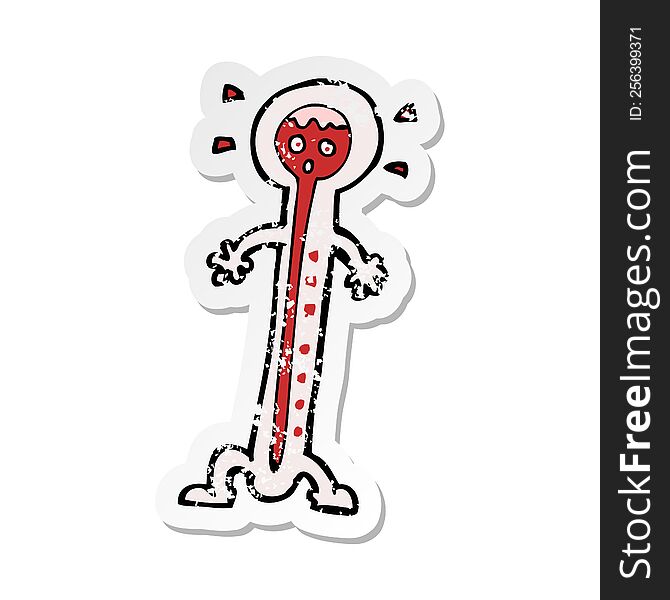 Retro Distressed Sticker Of A Cartoon Hot Thermometer