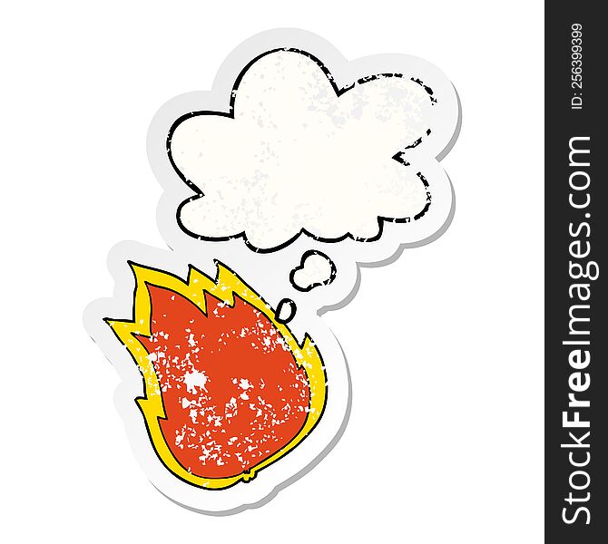 Cartoon Fire And Thought Bubble As A Distressed Worn Sticker