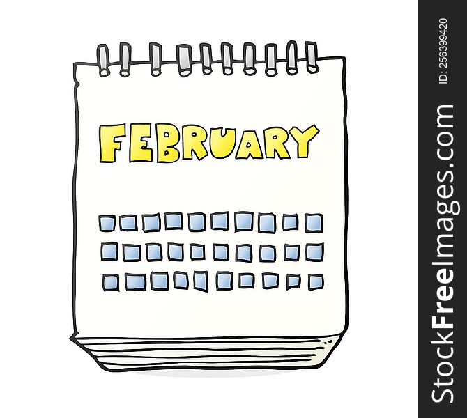 freehand drawn cartoon calendar showing month of february