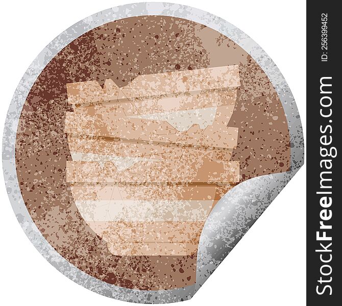 stack of cracked old bowls graphic circular sticker