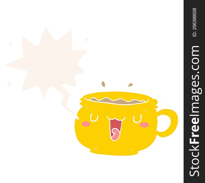 Cute Cartoon Coffee Cup And Speech Bubble In Retro Style