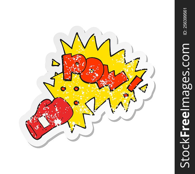 retro distressed sticker of a cartoon boxing glove punch
