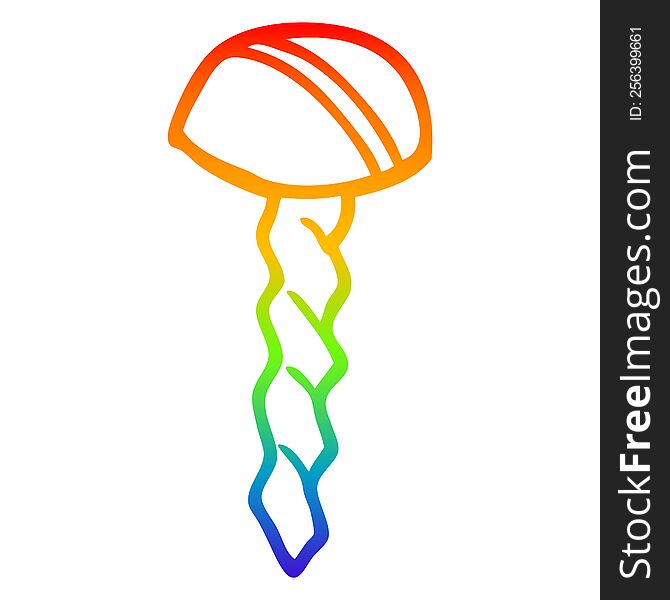 rainbow gradient line drawing of a cartoon old brass screw