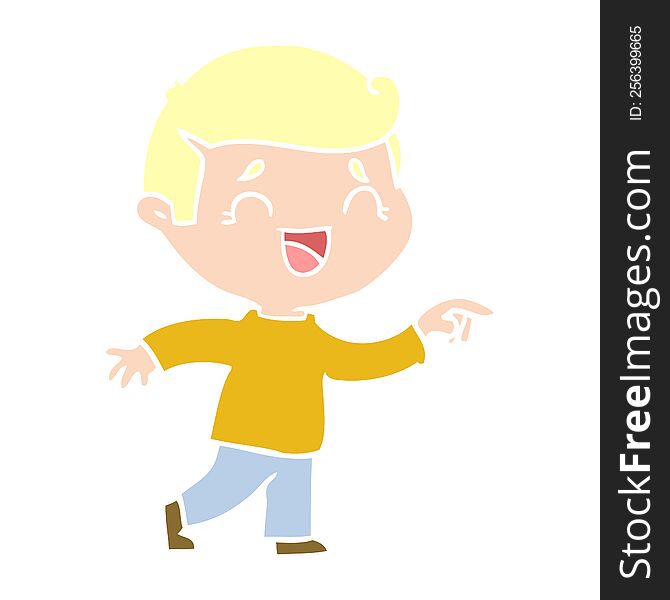 Flat Color Style Cartoon Laughing Man Pointing