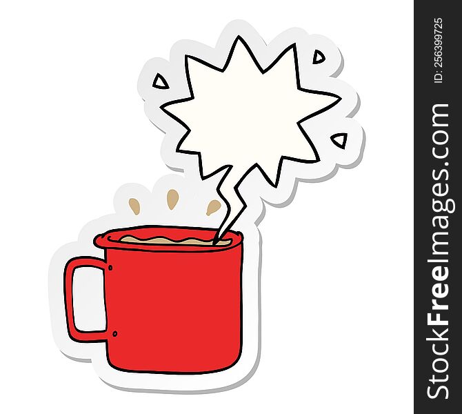 Cartoon Camping Cup Of Coffee And Speech Bubble Sticker