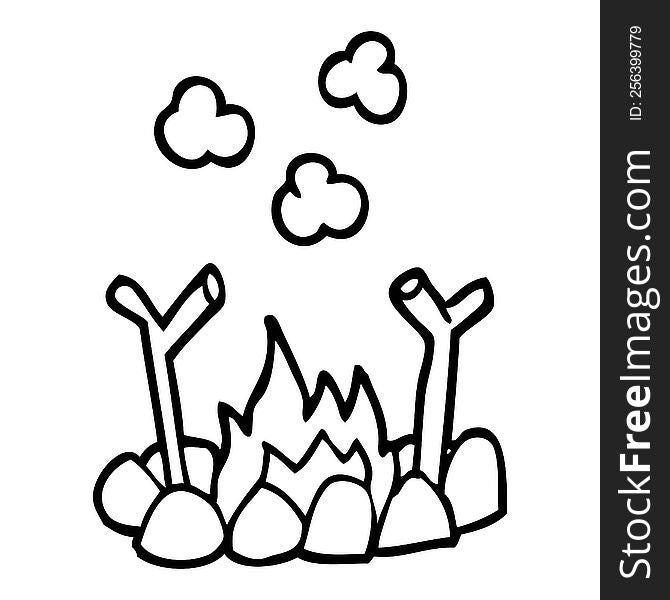line drawing cartoon camp fire