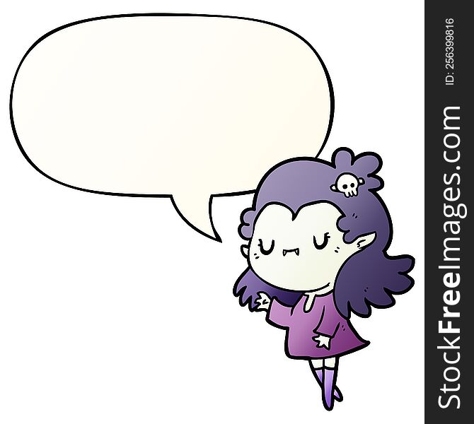 Cute Cartoon Vampire Girl And Speech Bubble In Smooth Gradient Style
