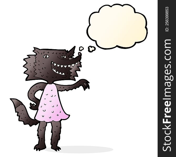 Cartoon Wolf Girl With Thought Bubble