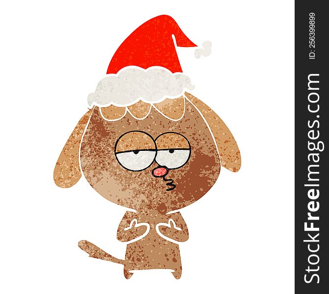 Retro Cartoon Of A Bored Dog Wearing Santa Hat