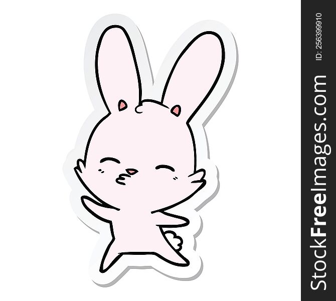 Sticker Of A Curious Waving Bunny Cartoon