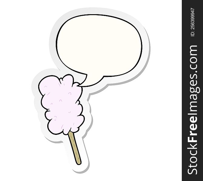 cartoon candy floss on stick and speech bubble sticker