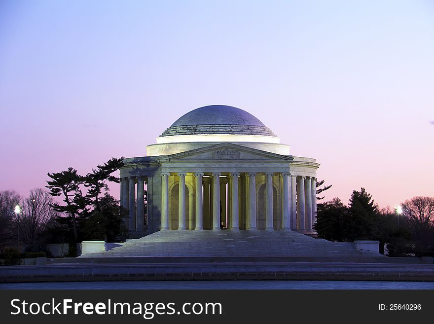 The Thomas Jefferson Memorial photographed across the Tidal Basin during and after sunset The memorial, in Washington, DC, is dedicated to Thomas Jefferson, the third president of the United States