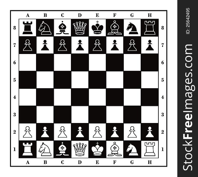 Set of Chess figures with wooden square checkmate board