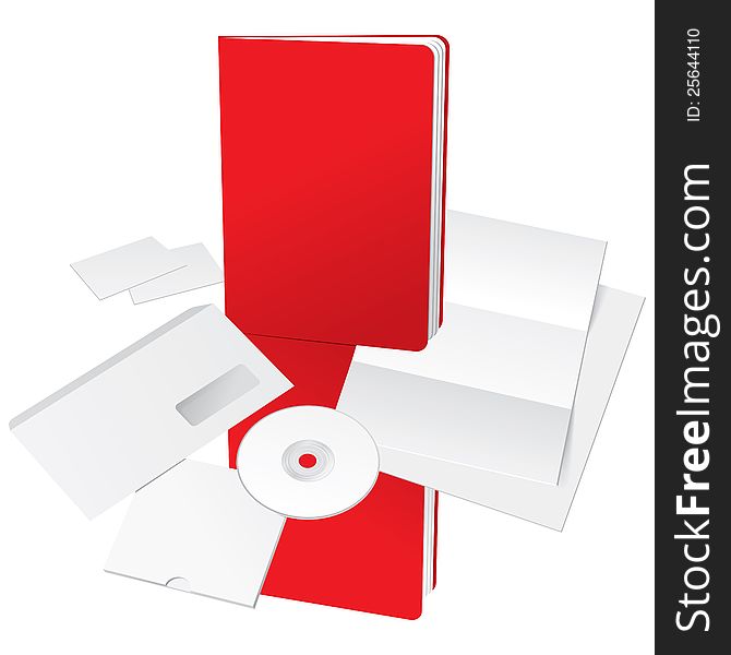 Blank Letter, Envelope, Business cards, CD and Red Folder template. Vector Illustration. Blank Letter, Envelope, Business cards, CD and Red Folder template. Vector Illustration