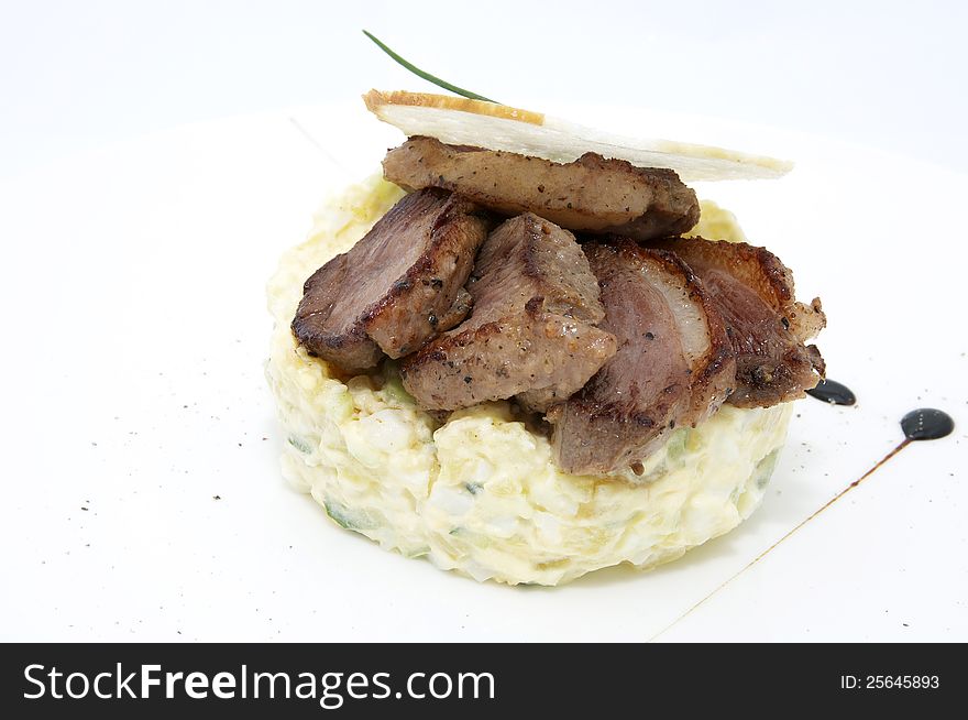 Serving of salad on white background. Serving of salad on white background