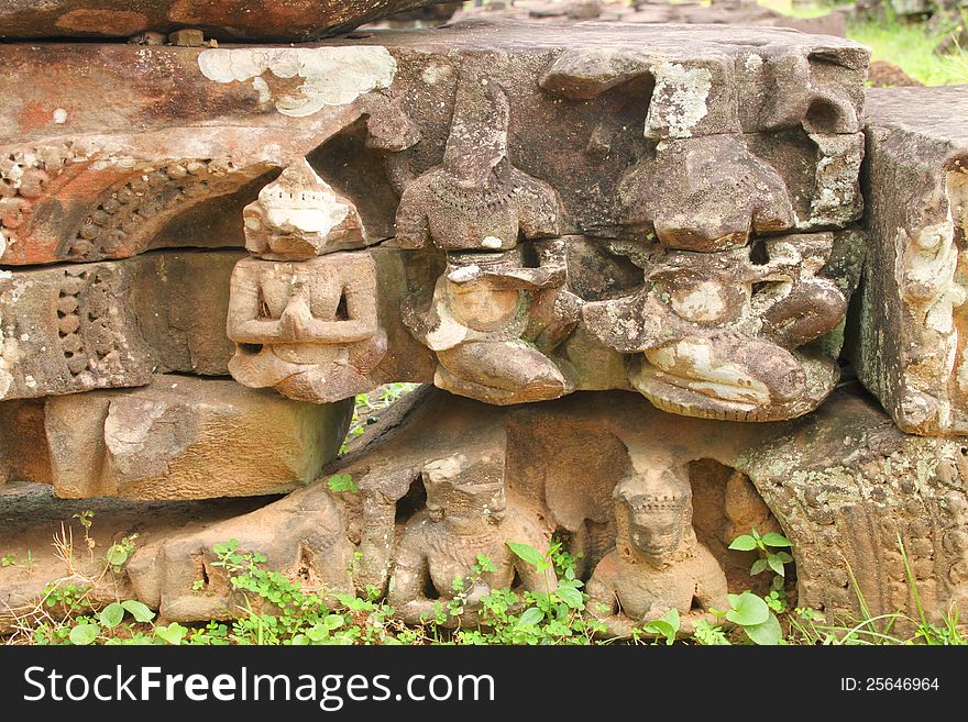 Piles of sandstone carving of Prasat Bayon, Angkor Thom, Siamreap, Khmer Republic. Piles of sandstone carving of Prasat Bayon, Angkor Thom, Siamreap, Khmer Republic