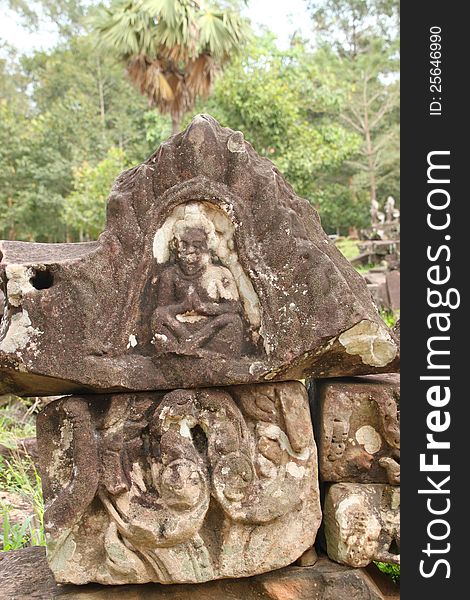 Piles of sandstone carving of Prasat Bayon, Angkor Thom, Siamreap, Khmer Republic. Piles of sandstone carving of Prasat Bayon, Angkor Thom, Siamreap, Khmer Republic