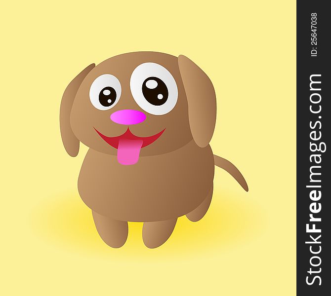 Little puppy stuck out his tongue isolated on yellow background