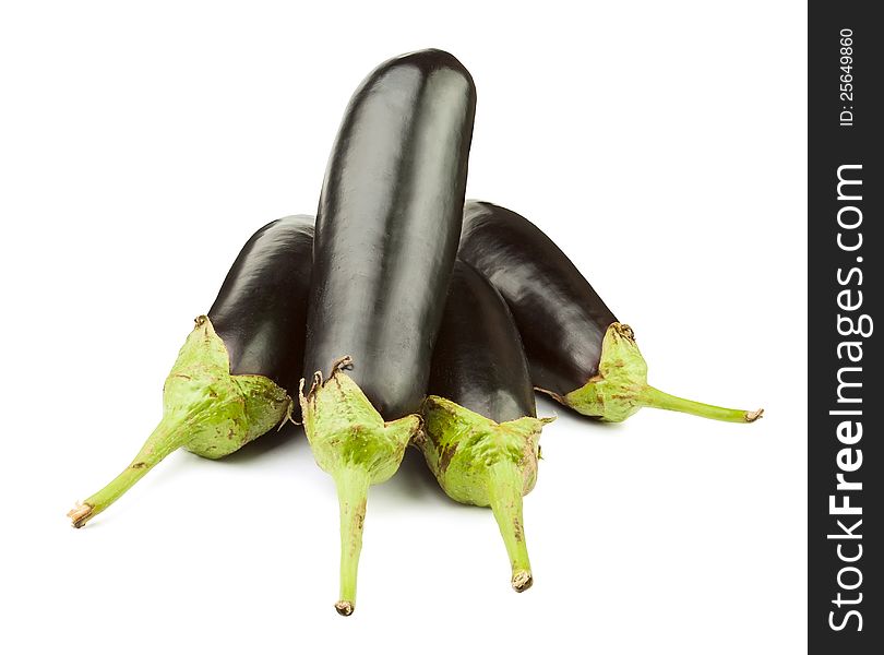 Four eggplants on white background