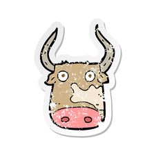 Retro Distressed Sticker Of A Cartoon Cow Stock Photo
