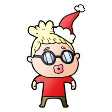 Gradient Cartoon Of A Woman Wearing Spectacles Wearing Santa Hat Stock Images