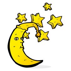 Sleepy Moon Cartoon Stock Images