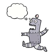 Cartoon Terrified Robot With Thought Bubble Stock Photos