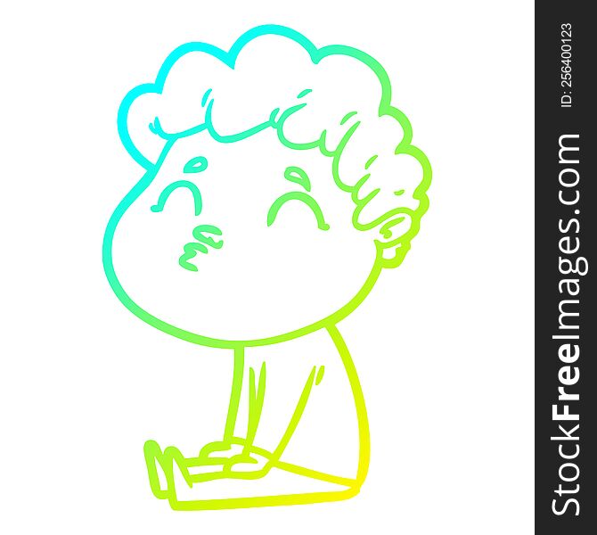 Cold Gradient Line Drawing Cartoon Man Pouting