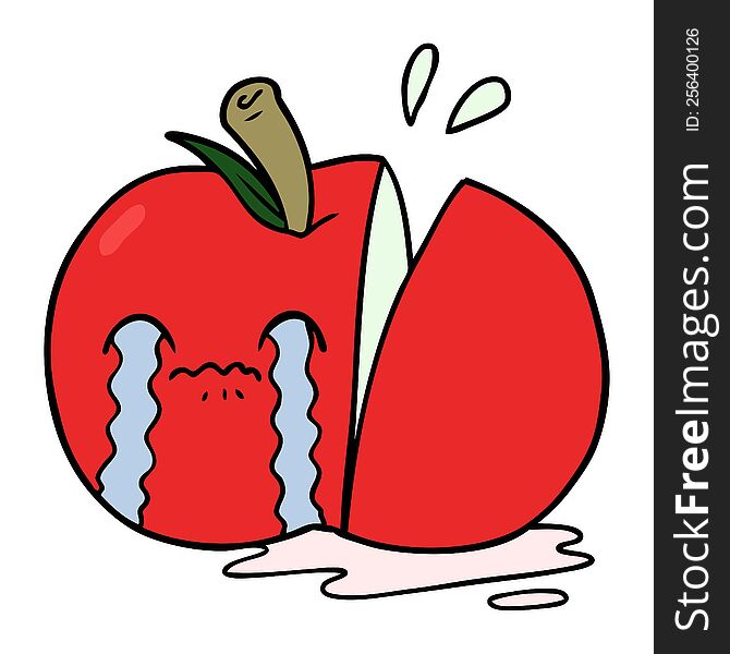 cartoon sad sliced apple. cartoon sad sliced apple