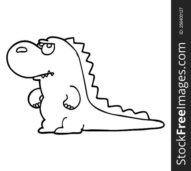 Line Drawing Cartoon Annoyed Dinosaur