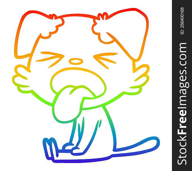 Rainbow Gradient Line Drawing Cartoon Sitting Dog