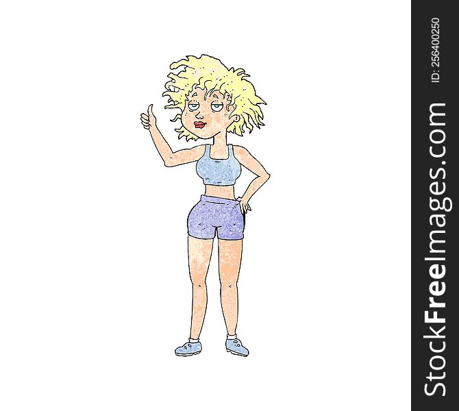 freehand textured cartoon tired gym woman