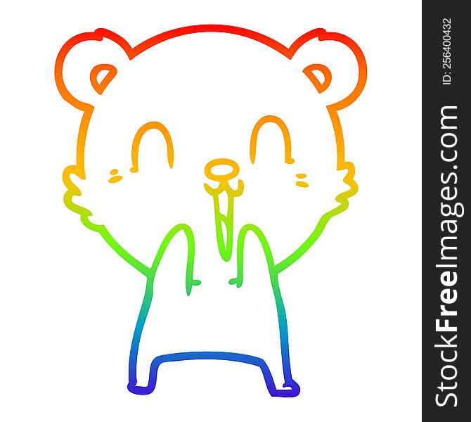 Rainbow Gradient Line Drawing Happy Cartoon Polar Bear