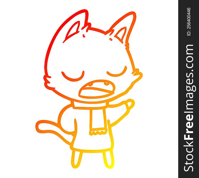 Warm Gradient Line Drawing Talking Cat Wearing Winter Clothes