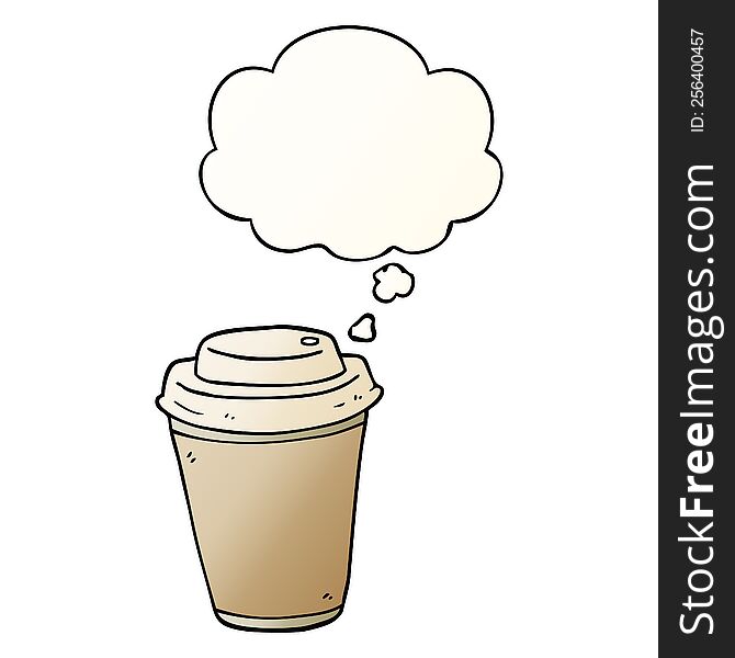 Cartoon Takeout Coffee Cup And Thought Bubble In Smooth Gradient Style