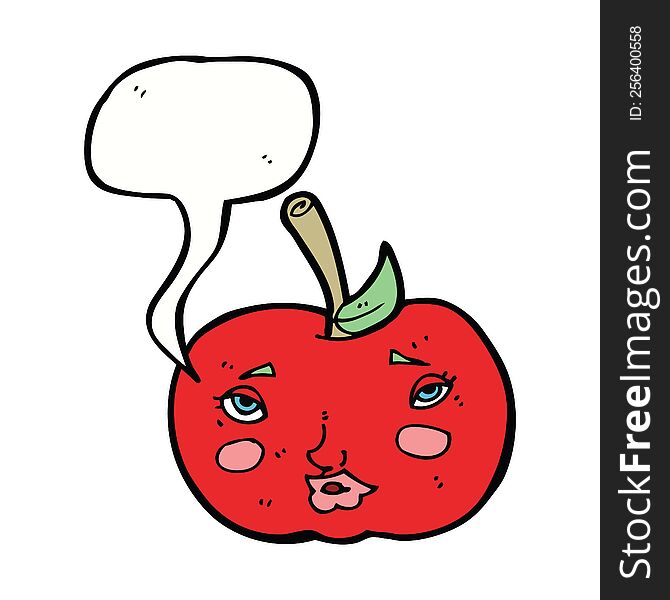 Cartoon Apple With Face With Speech Bubble