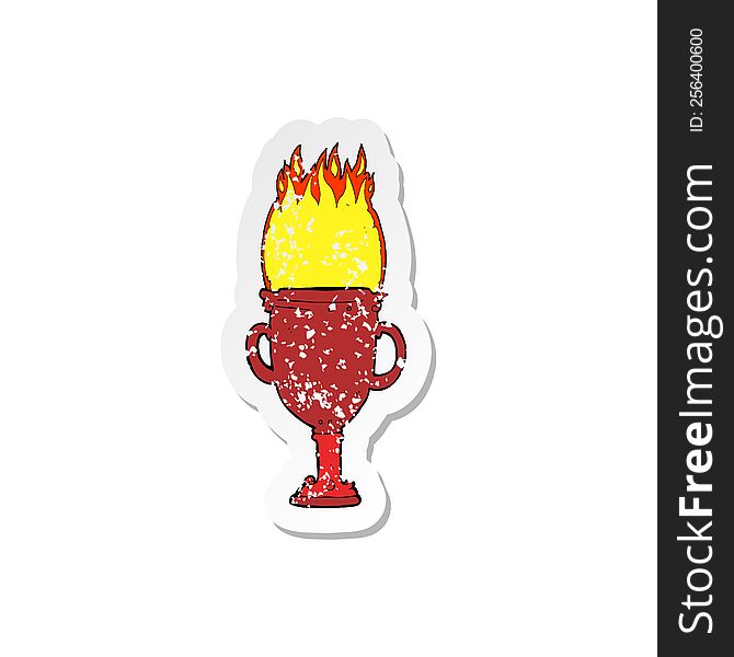 Retro Distressed Sticker Of A Cartoon Flaming Trophy