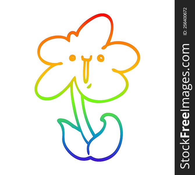 rainbow gradient line drawing of a cartoon flower