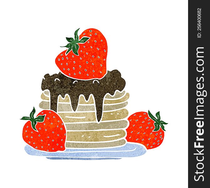 freehand retro cartoon pancake stack with strawberries