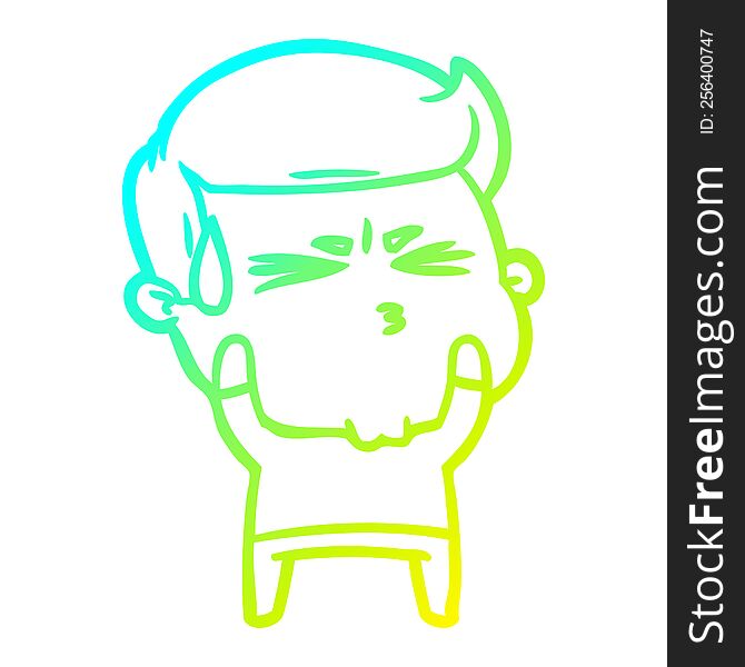 Cold Gradient Line Drawing Cartoon Frustrated Man