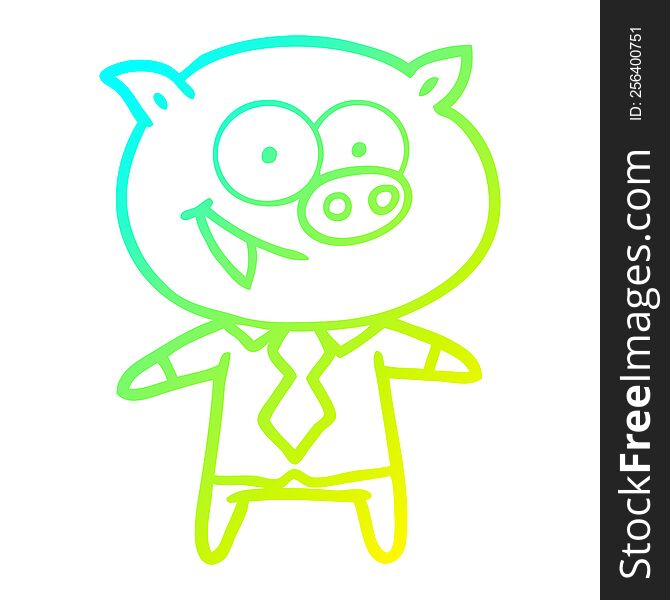 Cold Gradient Line Drawing Cheerful Pig In Office Clothes