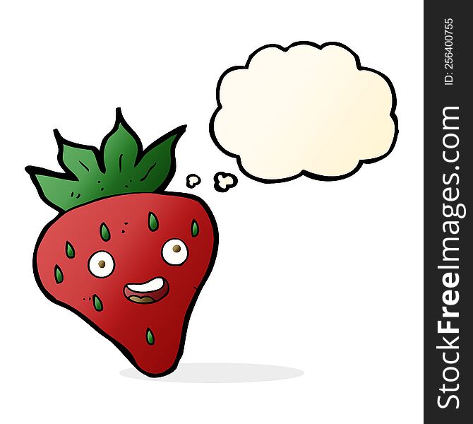 Cartoon Happy Strawberry With Thought Bubble