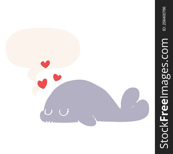 Cute Cartoon Dolphin And Speech Bubble In Retro Style