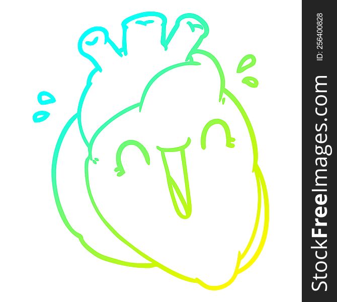 cold gradient line drawing of a cartoon heart laughing