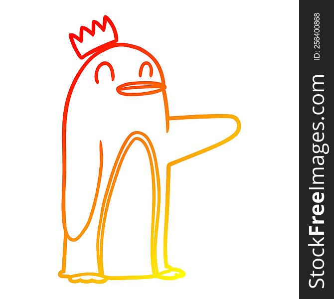 warm gradient line drawing of a cartoon emperor penguin