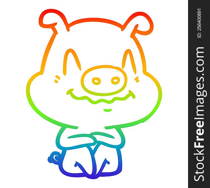 Rainbow Gradient Line Drawing Nervous Cartoon Pig Sitting