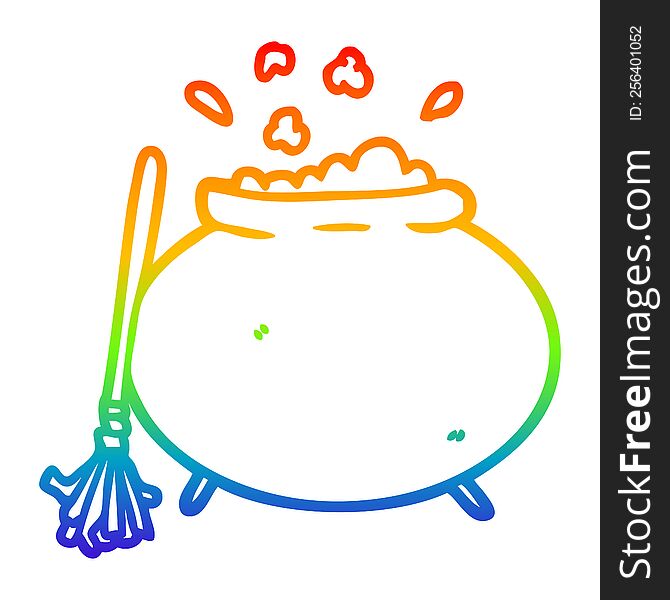 rainbow gradient line drawing of a cartoon cauldron