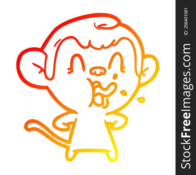 warm gradient line drawing of a crazy cartoon monkey